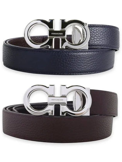 Gancini Reversible Leather Belt Midnight Blue Burgundy - SALVATORE FERRAGAMO - BALAAN 2