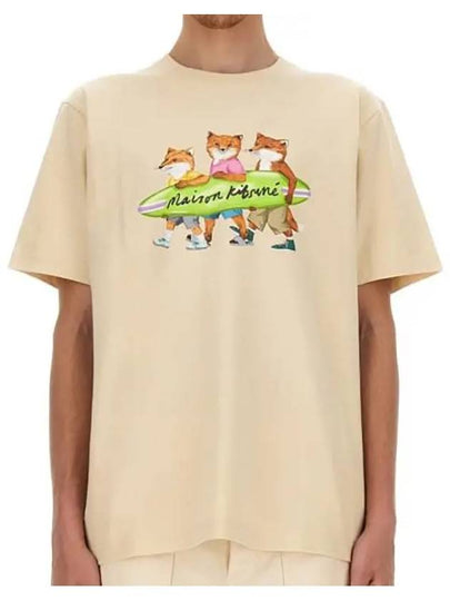 Surfing Foxes Logo Print Short Sleeve T-Shirt Beige - MAISON KITSUNE - BALAAN 2