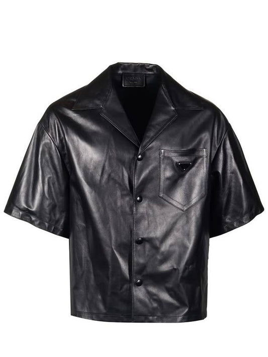 Men's Nappa Leather Short Sleeve Shirt Black - PRADA - BALAAN 1