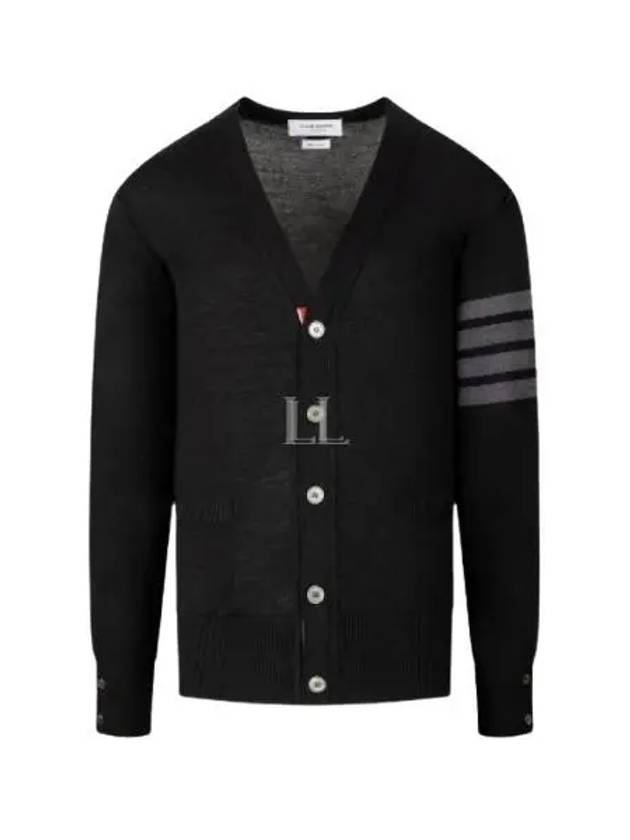 Men's Classic V-neck Merino Wool Cardigan Black - THOM BROWNE - BALAAN 2