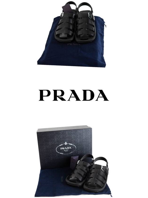 Crisscross Bands Brushed Leather Sandals Black - PRADA - BALAAN 7