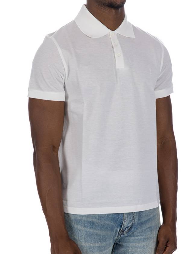 Men's Monogram Cotton Short Sleeve Polo Shirt White - SAINT LAURENT - BALAAN 5