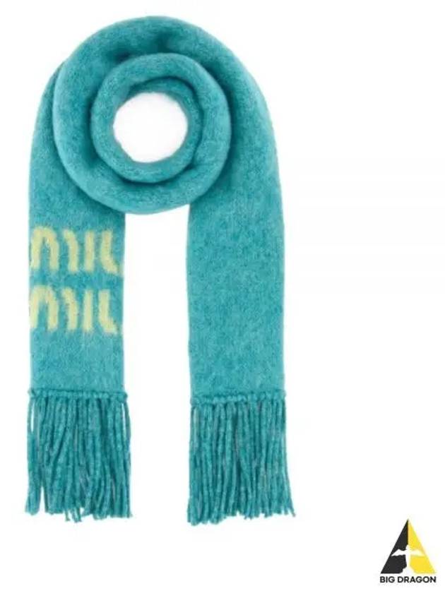 Logo Mohair Fringe Muffler Light Blue - MIU MIU - BALAAN 2