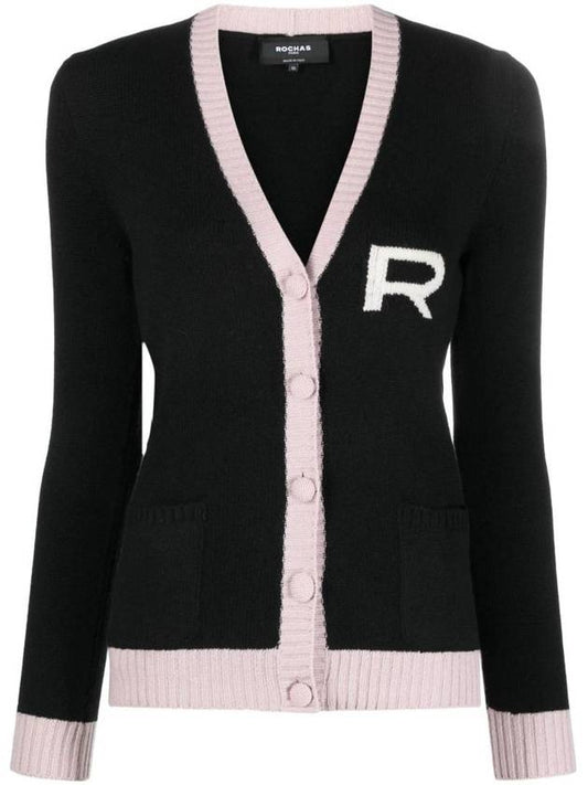 Intarsia knit logo wool cardigan black - ROCHAS - BALAAN 1