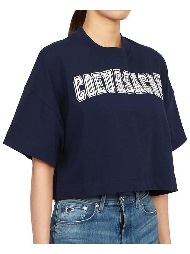 Logo Crop Short Sleeve T-shirt Navy - AMI - BALAAN 4