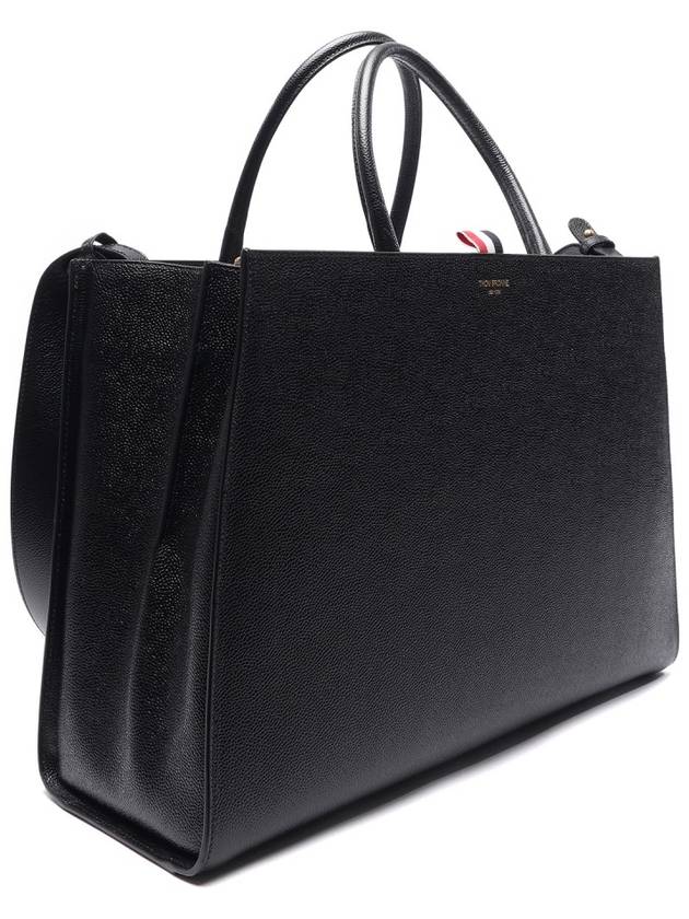 Pebble Grain Leather Large Trapeze Tote Bag Black - THOM BROWNE - BALAAN 4