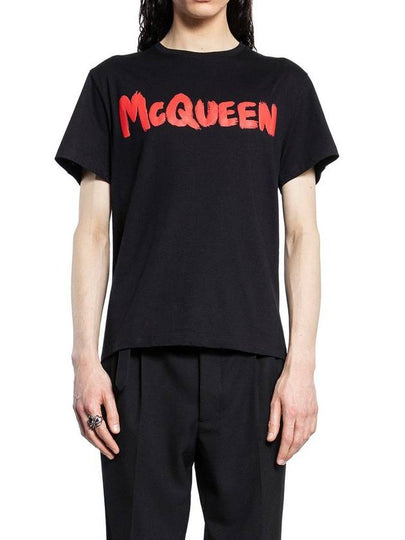 Graffiti Logo Print Short Sleeve T-Shirt Red Black - ALEXANDER MCQUEEN - BALAAN 2