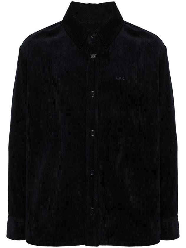 Bobby Embroidered Logo Corduroy Shirt Jacket Dark Navy - A.P.C. - BALAAN 2