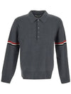 Striped Virgin Wool Long Sleeve Polo Shirt Grey - THOM BROWNE - BALAAN 2