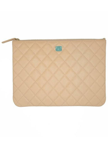 Classic Gold Logo Medium Caviar Clutch Bag Beige - CHANEL - BALAAN 1