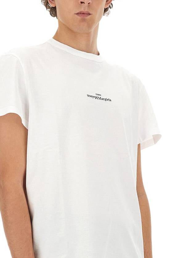 Reverse Embroidered Logo Stitched Cotton Short Sleeve T-Shirt White - MAISON MARGIELA - BALAAN 5