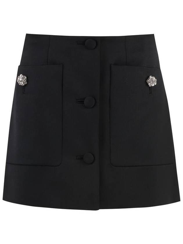 Wool Satin Mini A Line Skirt Black - PRADA - BALAAN 2