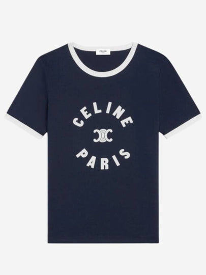 Flocking Logo Cotton Short Sleeve T-Shirt Navy - CELINE - BALAAN 2