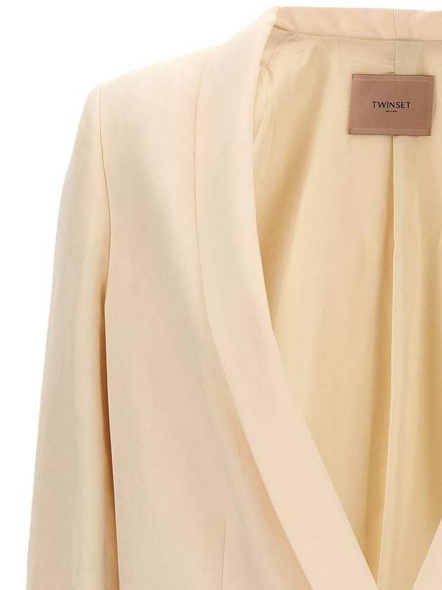 Beige Single-Breasted Jacket With Shawl Neckline In Linen Blend Woman - TWINSET - BALAAN 3