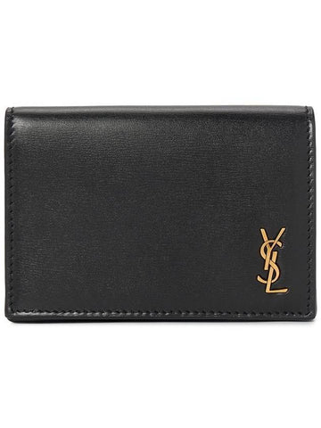 Cassandra Leather Mini Card Wallet Black - SAINT LAURENT - BALAAN 1