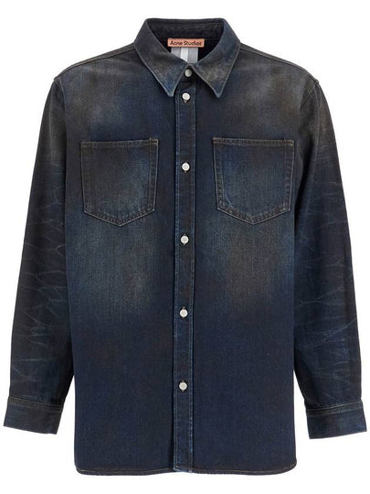 Oversized Denim Long Sleeve Shirt Dark Blue - ACNE STUDIOS - BALAAN 2