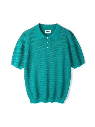 Crochet Button Collar Half Knit Top Teal - INDUST - BALAAN 2