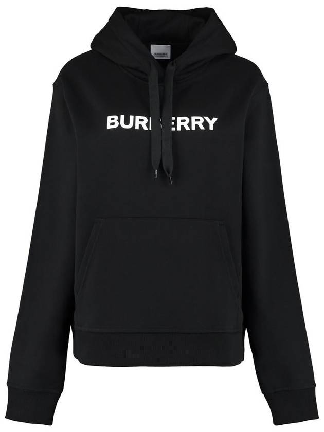 Logo Print Cotton Oversized Hoodie Black - BURBERRY - BALAAN 2