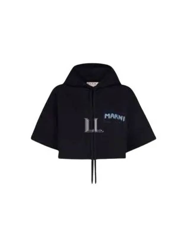 Logo Patch Drawstring Hooded Top Black - MARNI - BALAAN 2