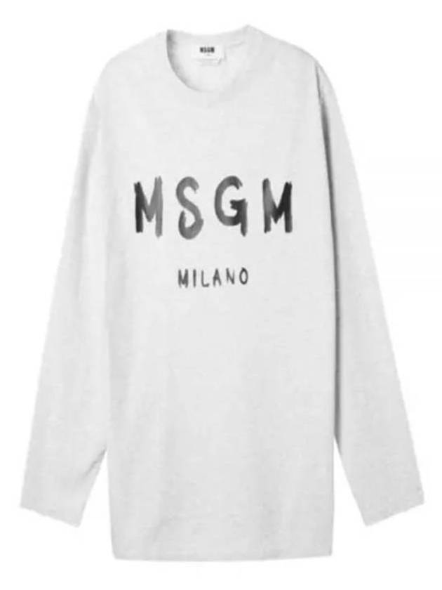 Brushed Logo Cotton Long Sleeve T-Shirt Light Grey - MSGM - BALAAN 2