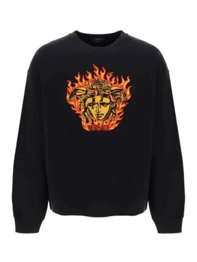 Medusa Flame Embroidery Logo Jersey Sweatshirt Black - VERSACE - BALAAN 2