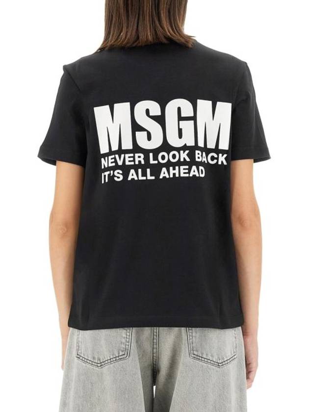 Back Logo Print Cotton Short Sleeve T-Shirt Black - MSGM - BALAAN 4