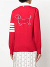 Cotton Hector Pointelle 4-Bar V-Neck Cardigan Red - THOM BROWNE - BALAAN 6