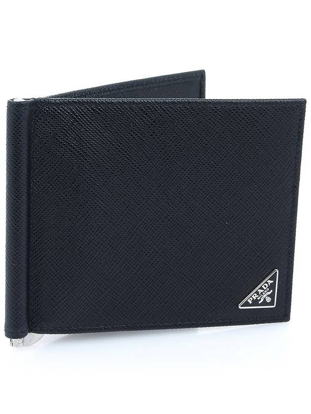 Saffiano Leather Triangle Logo Half Wallet Black - PRADA - BALAAN 3