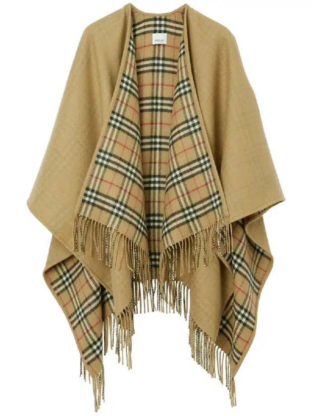 Women's Check Reversible Wool Cape Beige - BURBERRY - BALAAN 3