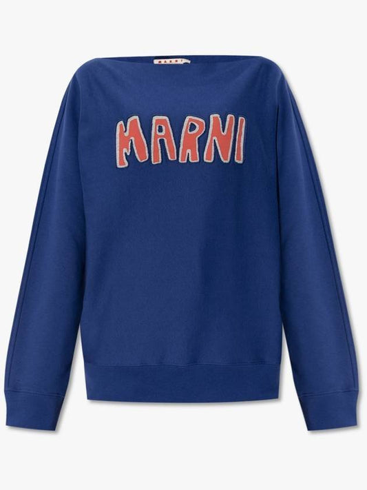 Logo Boat Neck Sweatshirt Blue - MARNI - BALAAN 2