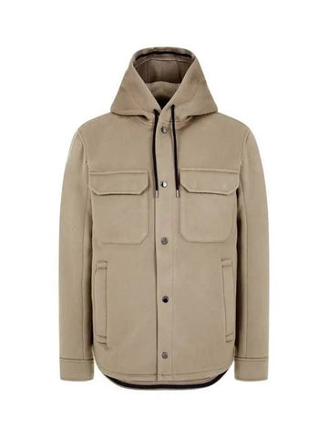 Men s Brushed Wool Snap Button Hooded Jacket Dark Beige 270976 - EMPORIO ARMANI - BALAAN 1