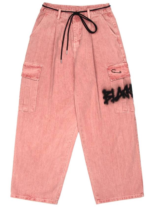 BBD Graffiti Logo Wide Denim Cargo Pants Dusty Pink - BLACKBLOND - BALAAN 3