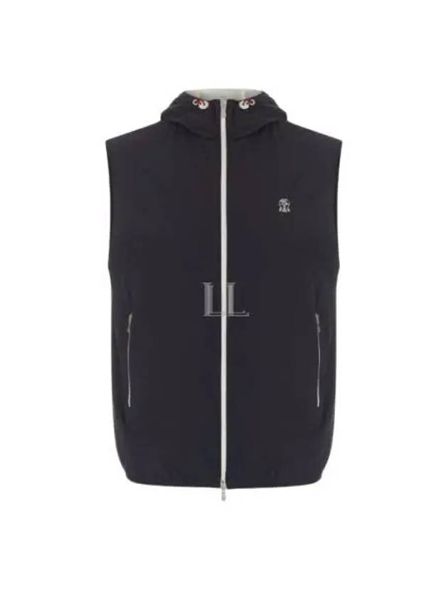 Drawstring Hooded Zipped Vest Navy - BRUNELLO CUCINELLI - BALAAN 2