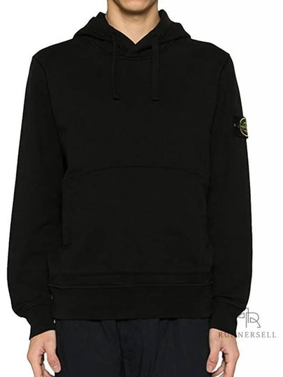 Logo Patch Cotton Fleece Hoodie Black - STONE ISLAND - BALAAN 2