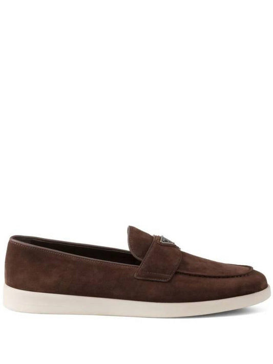 Triangle Logo Suede Loafers Dark Brown - PRADA - BALAAN 1