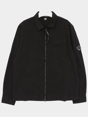 Oversized Organic Gabardine Long Sleeve Shirt Black - CP COMPANY - BALAAN 1