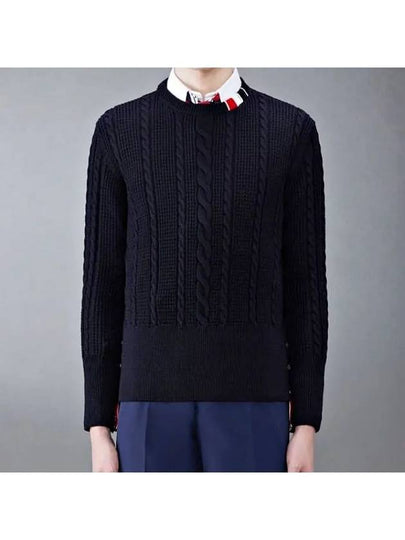 RWB Cable Wool Knit Top Navy - THOM BROWNE - BALAAN 2