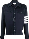 Double Face Cotton Knit 4 Bar Button Shirt Jacket Navy - THOM BROWNE - BALAAN 2