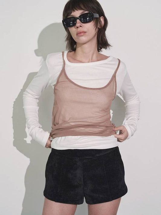 Women's Long Sleeve T-Shirt White MESH LAYERED T SHIRTIVORY - SIGREAT - BALAAN 1