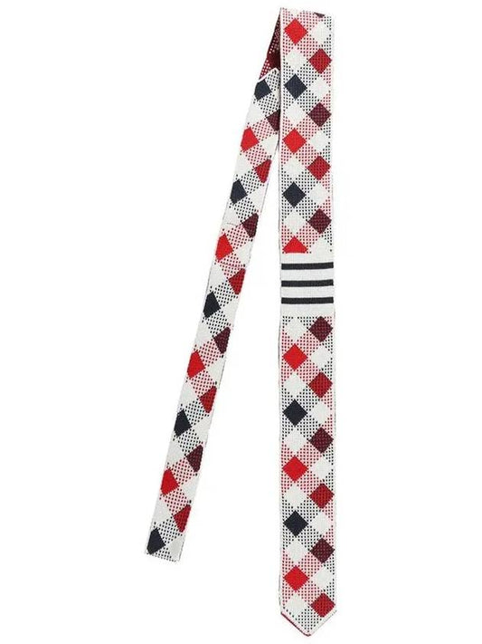 Gingham Check Silk Jacquard Neck Tie White Red - THOM BROWNE - BALAAN 2