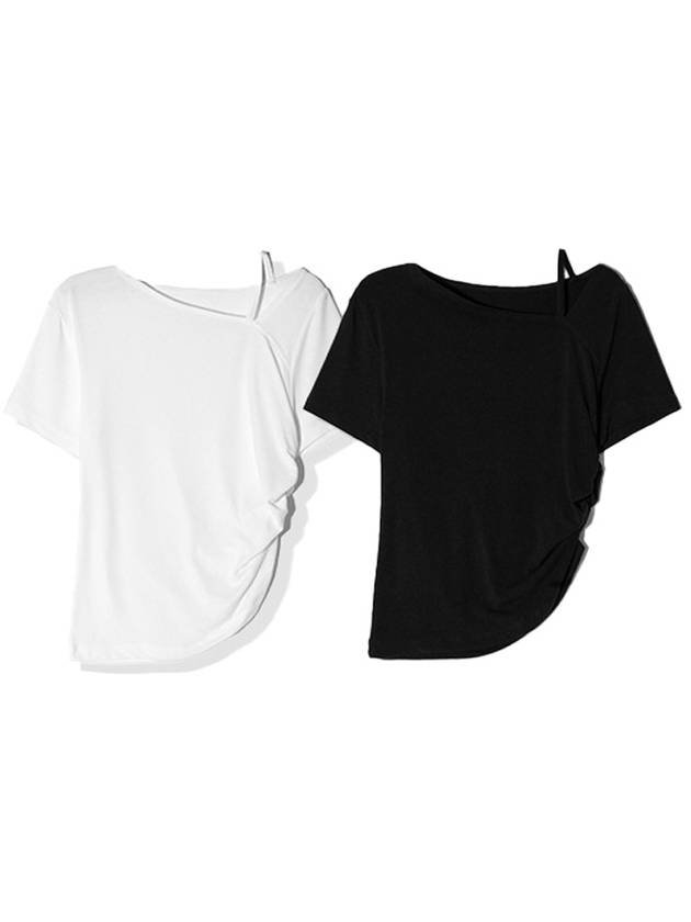 Unbalanced Strap Balloon Half Short Sleeve T-Shirt Black - LESEIZIEME - BALAAN 10