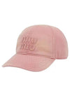 Logo Detail Denim Base Cotton Ball Cap Pink - MIU MIU - BALAAN 2