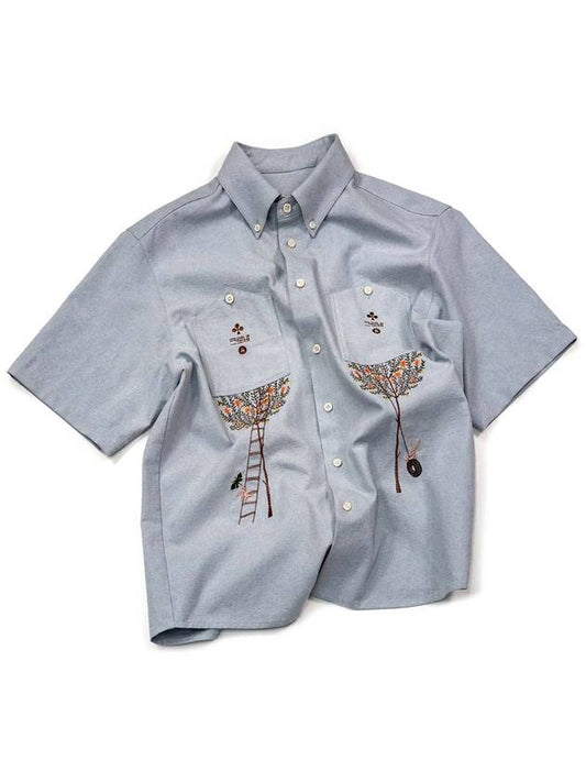 Men's I4SS01SB Root Zip Embroidery Shirt Sky Blue - IOEDLE - BALAAN 1