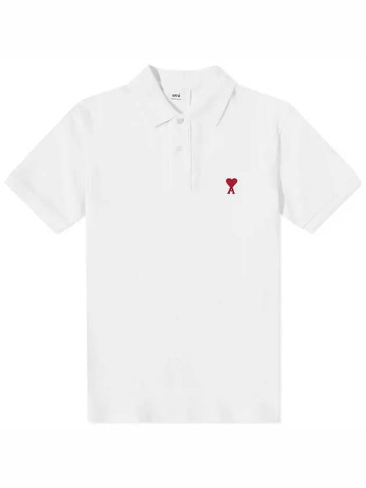 Small Heart Logo Polo Shirt White - AMI - BALAAN 2