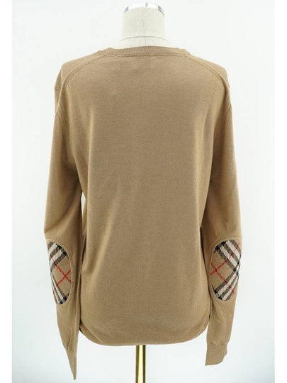 Check Patch Crew Neck Wool Knit Top Beige - BURBERRY - BALAAN 2