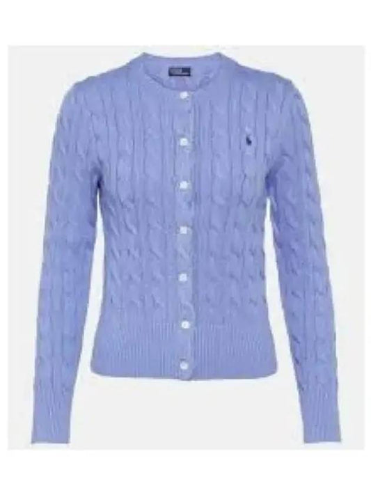 W cable knit cotton crew neck cardigan blue - POLO RALPH LAUREN - BALAAN 1