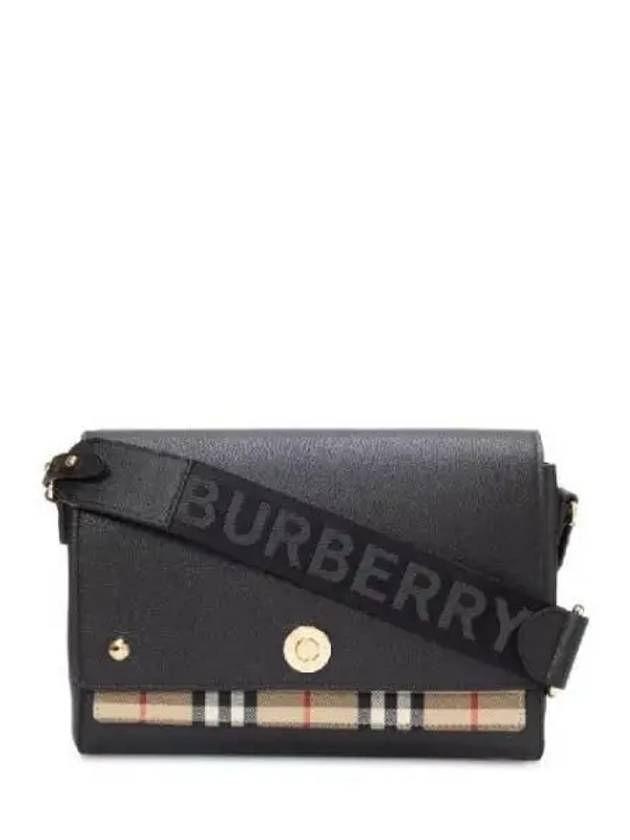 Leather and Vintage Check Note Crossbody Bag Black - BURBERRY - BALAAN 2