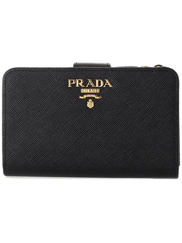 Saffiano Metal Logo Leather Medium Wallet Black - PRADA - BALAAN.