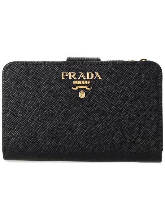 Saffiano Leather Medium Wallet Black - PRADA - BALAAN 1