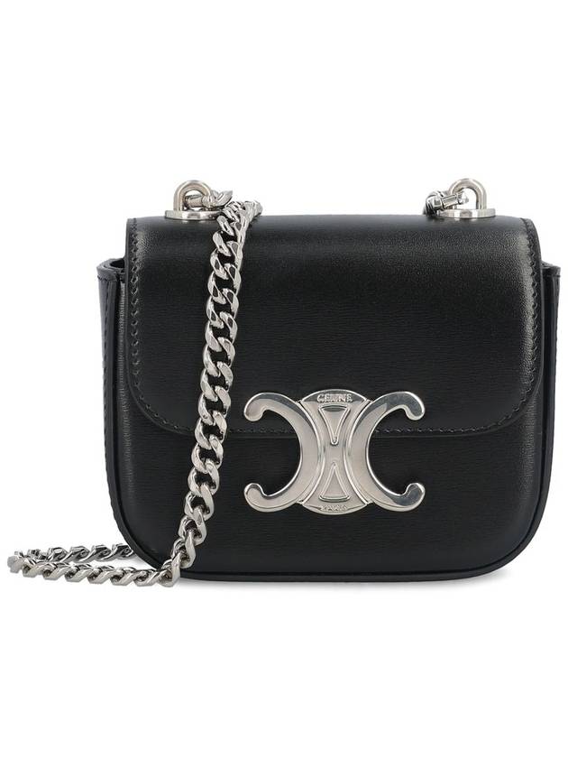 Triomphe Chain Shiny Calfskin Small Cross Bag Silver Black - CELINE - BALAAN 1